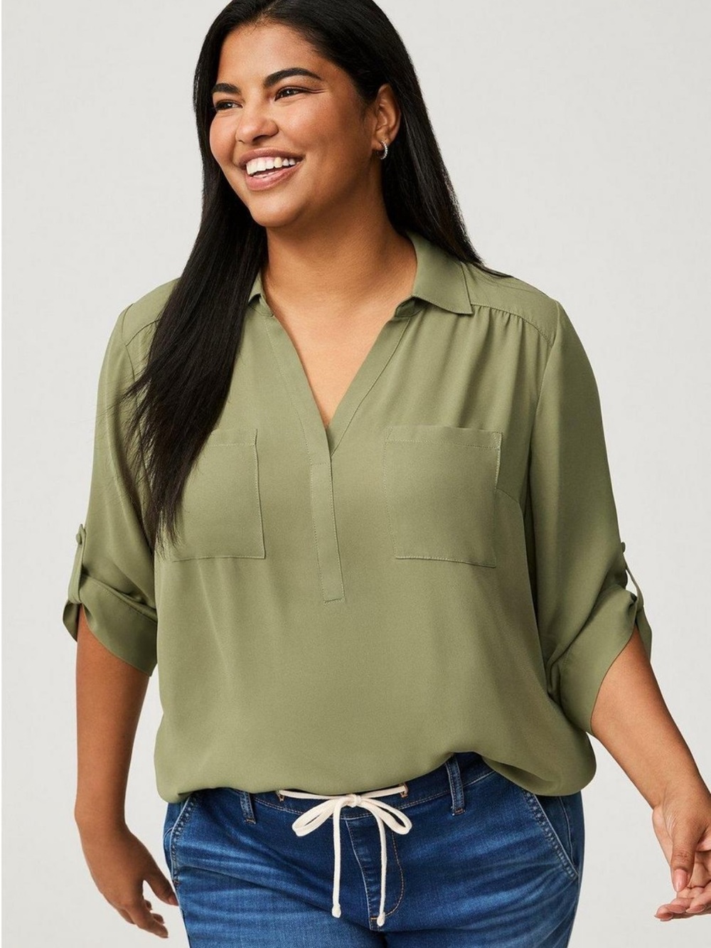 torrid Olive V-Neck Utility Tunic